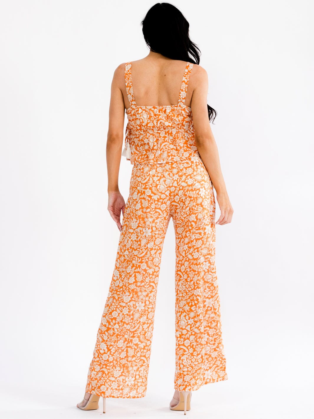 WOMEN'S SLEEVELESS V-NECK TOP & ELASTIC WAIST PANTS FLORAL 2PC. SET
