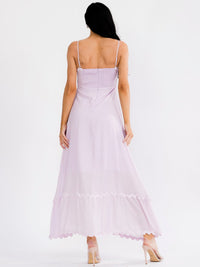 WOMEN'S SLEEVELESS SQUARE NECK SMOCK TRIM DETAILED FLORAL MAXI DRESS