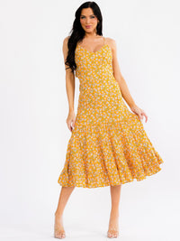 WOMEN'S SLEEVELESS V-NECK OPEN BACK FLORAL MIDI DRESS