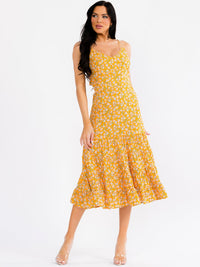 WOMEN'S SLEEVELESS V-NECK OPEN BACK FLORAL MIDI DRESS