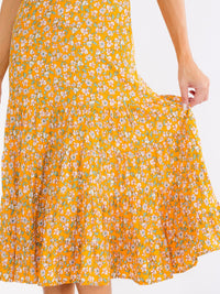 WOMEN'S SLEEVELESS V-NECK OPEN BACK FLORAL MIDI DRESS
