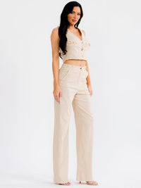 WOMEN'S SLEEVELESS CROP TO & ELASTIC WAIST PANTS CHAIN DETAIL 2PC. SET