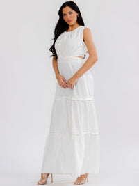 WOMEN'S SLEEVELESS BACK CUT OUT ELASTIC WAIST TIERED MAXI DRESS