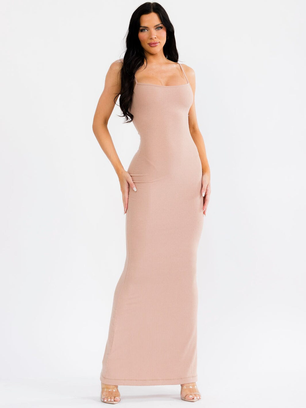 WOMEN'S SLEEVELESS RIBBED BODYCON MAXI DRESS