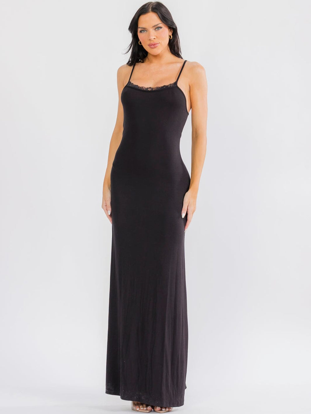 WOMEN'S SLEEVELESS LACE TRIM RIBBED BODYCON MAXI DRESS
