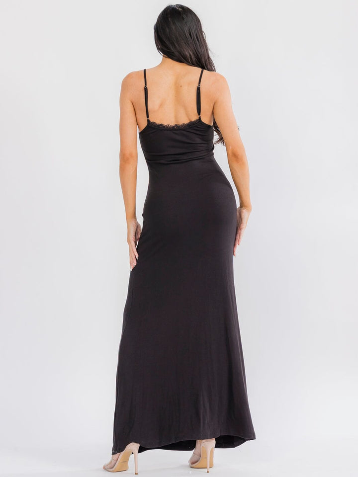 WOMEN'S SLEEVELESS LACE TRIM RIBBED BODYCON MAXI DRESS