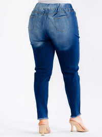 PLUS SIZE ELASTIC WAIST POCKETS STRETCH DENIM DISTRESS WASHED SKINNY JEGGINGS