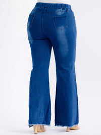PLUS SIZE ELASTIC WAIST POCKETS STRETCH DENIM WASHED BELL LEG JEGGINGS