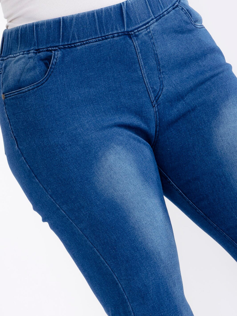 PLUS SIZE ELASTIC WAIST POCKETS STRETCH DENIM WASHED BELL LEG JEGGINGS