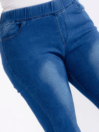 PLUS SIZE ELASTIC WAIST POCKETS STRETCH DENIM WASHED BELL LEG JEGGINGS