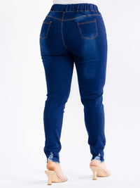 PLUS SIZE ELASTIC WAIST POCKETS STRETCH DENIM DISTRESS WASHED SKINNY JEGGINGS