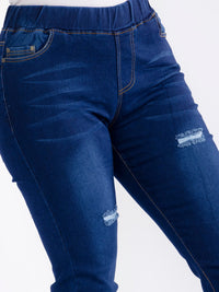 PLUS SIZE ELASTIC WAIST POCKETS STRETCH DENIM DISTRESS WASHED SKINNY JEGGINGS