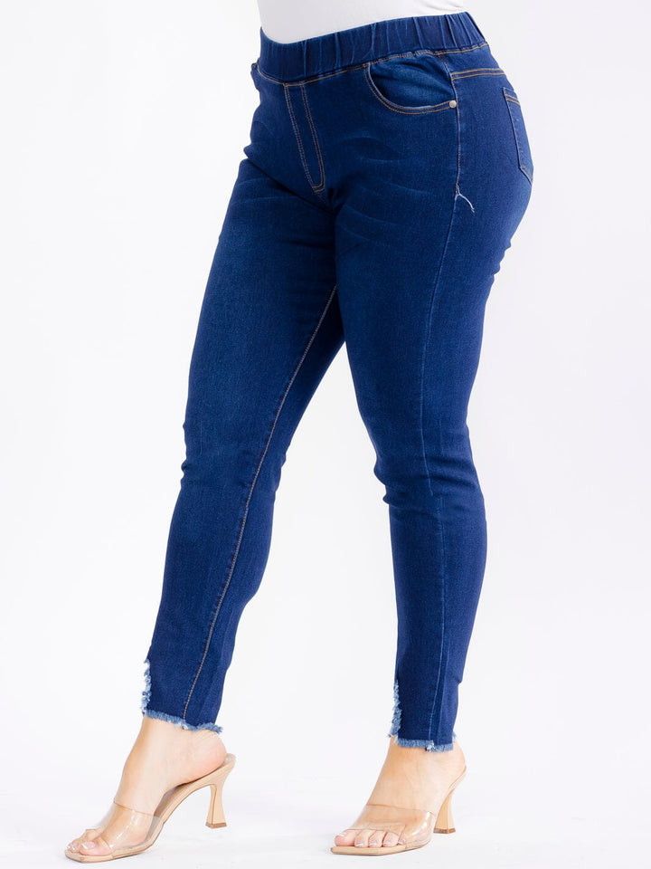PLUS SIZE ELASTIC WAIST POCKETS STRETCH DENIM DISTRESS SKINNY JEGGINGS