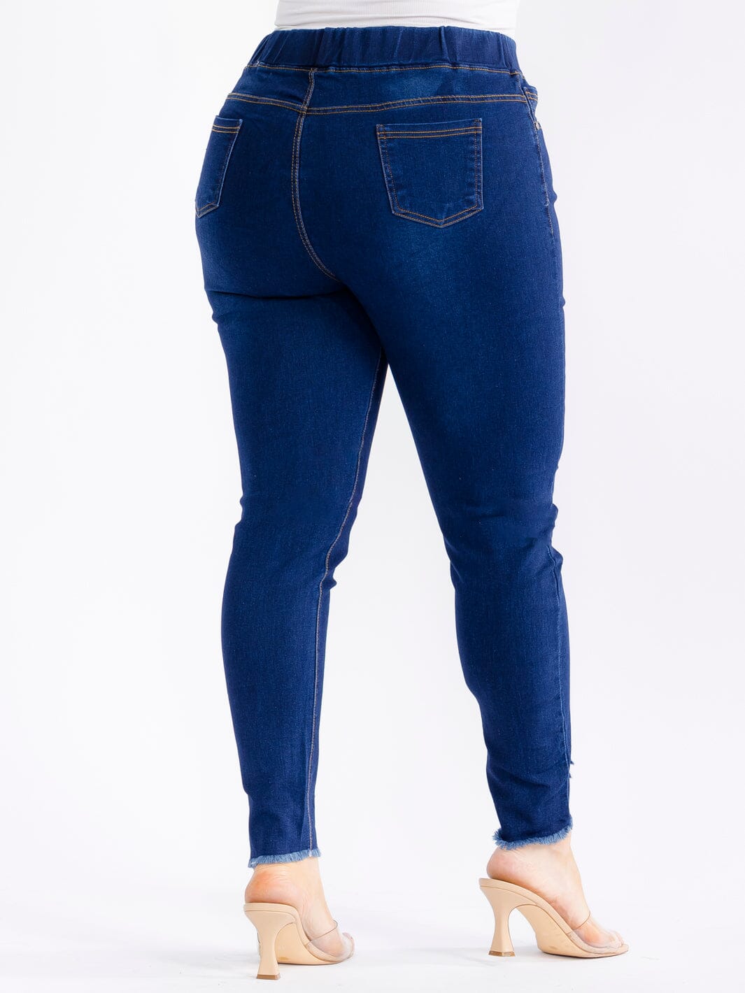PLUS SIZE ELASTIC WAIST POCKETS STRETCH DENIM DISTRESS SKINNY JEGGINGS