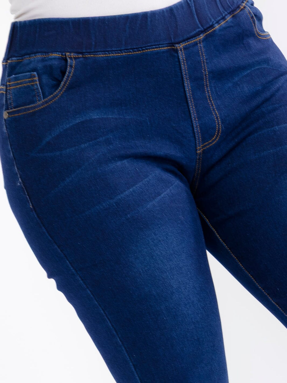 PLUS SIZE ELASTIC WAIST POCKETS STRETCH DENIM DISTRESS SKINNY JEGGINGS