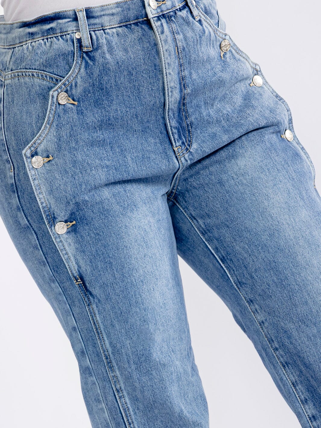 PLUS SIZE BUTTON CLOSURE ELASTIC WAIST POCKETS WASHED WIDE LEG DENIM PANTS