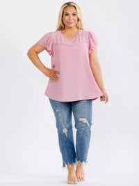 PLUS SIZE SHORT RUFFLE SLEEVE SOLID BLOUSE