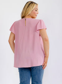 PLUS SIZE SHORT RUFFLE SLEEVE SOLID BLOUSE