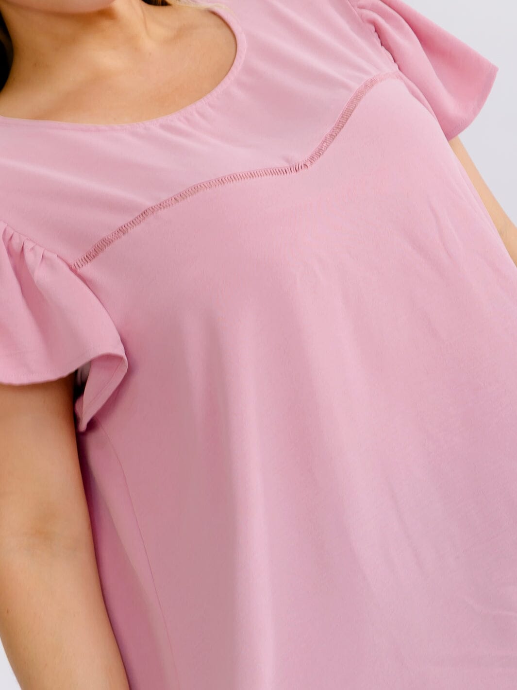 PLUS SIZE SHORT RUFFLE SLEEVE SOLID BLOUSE