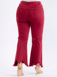 PLUS SIZE BUTTON CLOSURE ELASTIC WAIST POCKETS DISTRESS LEG DENIM PANTS