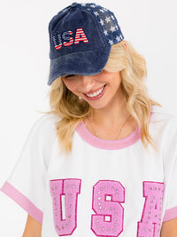 WOMEN'S ASSORTED COLORS ADJUSTABLE STRAP USA TRUCKER HATS