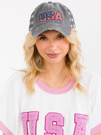 WOMEN'S ASSORTED COLORS ADJUSTABLE STRAP USA TRUCKER HATS