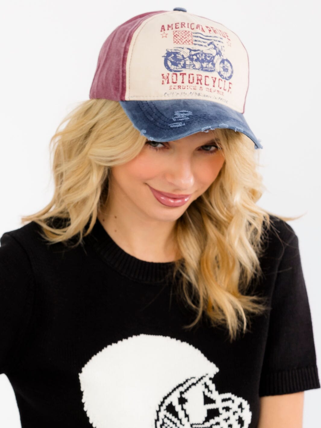WOMEN'S ASSORTED COLORS ADJUSTABLE STRAP AMERICAN PRIDE BASEBALL DISTRESS CAPS