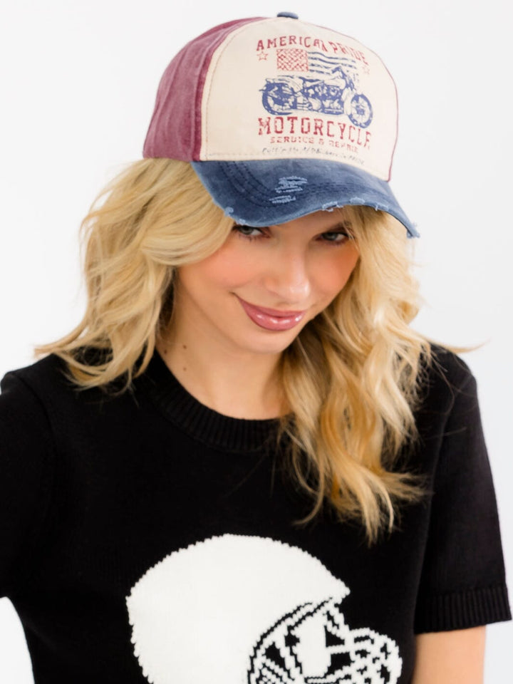 WOMEN'S ASSORTED COLORS ADJUSTABLE STRAP AMERICAN PRIDE BASEBALL DISTRESS CAPS