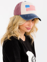 WOMEN'S ASSORTED COLORS ADJUSTABLE STRAP USA DISTRESS HATS