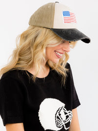 WOMEN'S ASSORTED COLORS ADJUSTABLE STRAP USA DISTRESS HATS