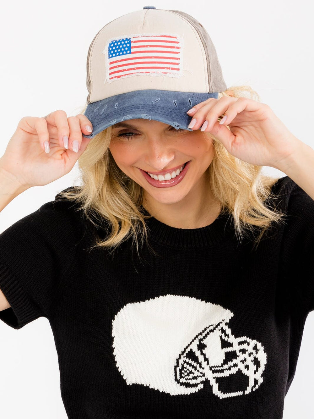 WOMEN'S ASSORTED COLORS ADJUSTABLE STRAP USA DISTRESS HATS