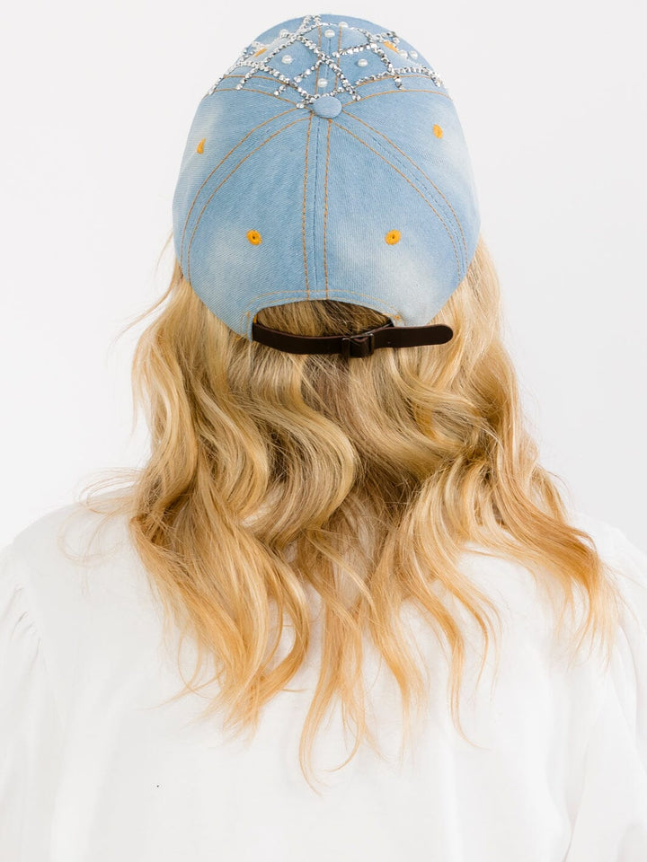 WOMEN'S ASSORTED PEARL DENIM WASHED ADJUSTABLE STRAP BASEBALL CAPS