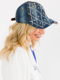 WOMEN'S ASSORTED PEARL DENIM WASHED ADJUSTABLE STRAP BASEBALL CAPS