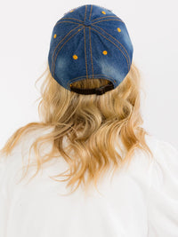 WOMEN'S ASSORTED USA STUDS DENIM WASHED ADJUSTABLE STRAP BASEBALL CAPS