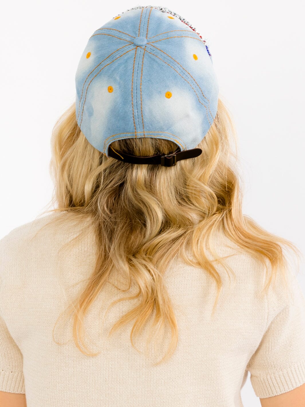 WOMEN'S ASSORTED USA STUDS DENIM WASHED ADJUSTABLE STRAP BASEBALL CAPS
