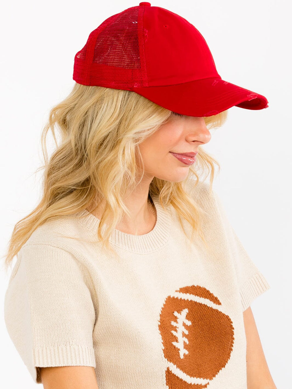 WOMEN'S ADJUSTABLE STRAP DISTRESS TRUCKER CAPS