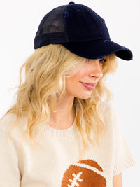 WOMEN'S ADJUSTABLE STRAP DISTRESS TRUCKER CAPS