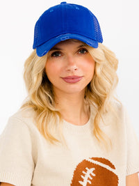WOMEN'S ADJUSTABLE STRAP DISTRESS TRUCKER CAPS