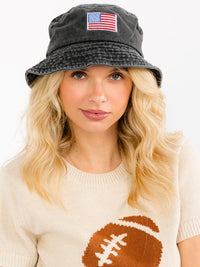 WOMEN'S USA FLAG PATCH WASHED BUCKET HAT