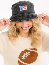 WOMEN'S USA FLAG PATCH WASHED BUCKET HAT