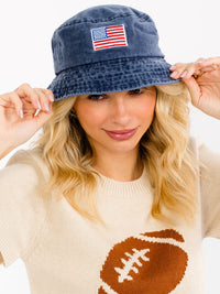 WOMEN'S USA FLAG PATCH WASHED BUCKET HAT