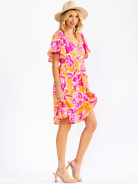 WOMEN'S SHORT SLEEVE V-NECK FLORAL PRINT MINI DRESS