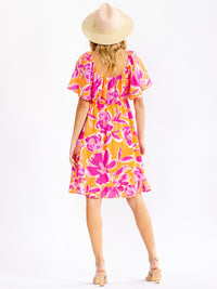 WOMEN'S SHORT SLEEVE V-NECK FLORAL PRINT MINI DRESS
