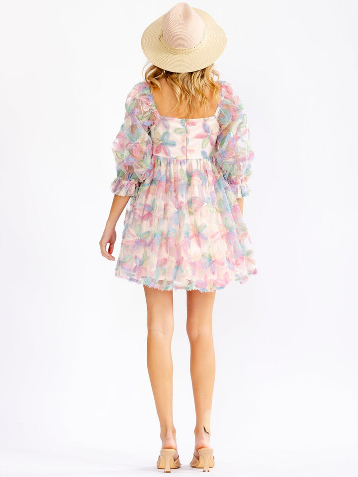 WOMEN'S SHORT SLEEVE SQUARE NECK FLORAL BABYDOLL MINI DRESS