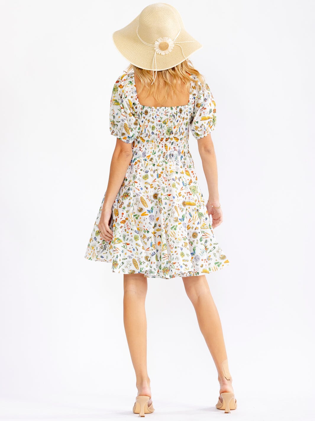 WOMEN'S SHORT SLEEVE SQUARE NECK FLORAL SMOCK MULTI PRINT MINI DRESS