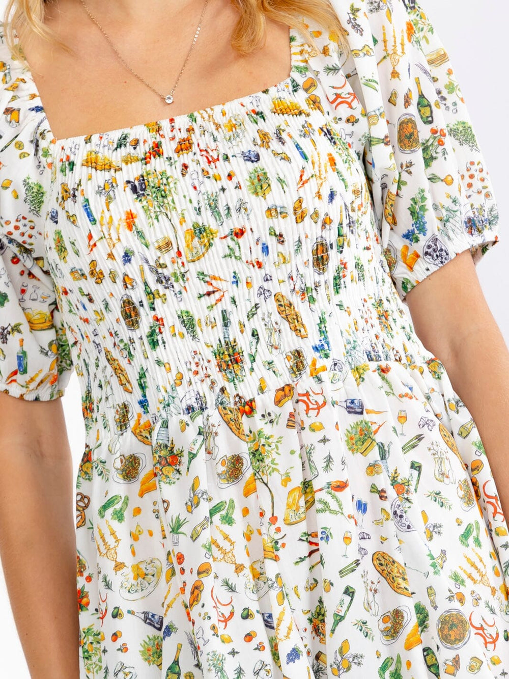 WOMEN'S SHORT SLEEVE SQUARE NECK FLORAL SMOCK MULTI PRINT MINI DRESS