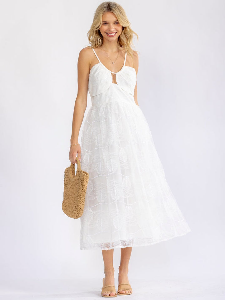 JUST ME WOMEN'S SLEEVELESS V-NECK FIT & FLARE MAXI DRESS