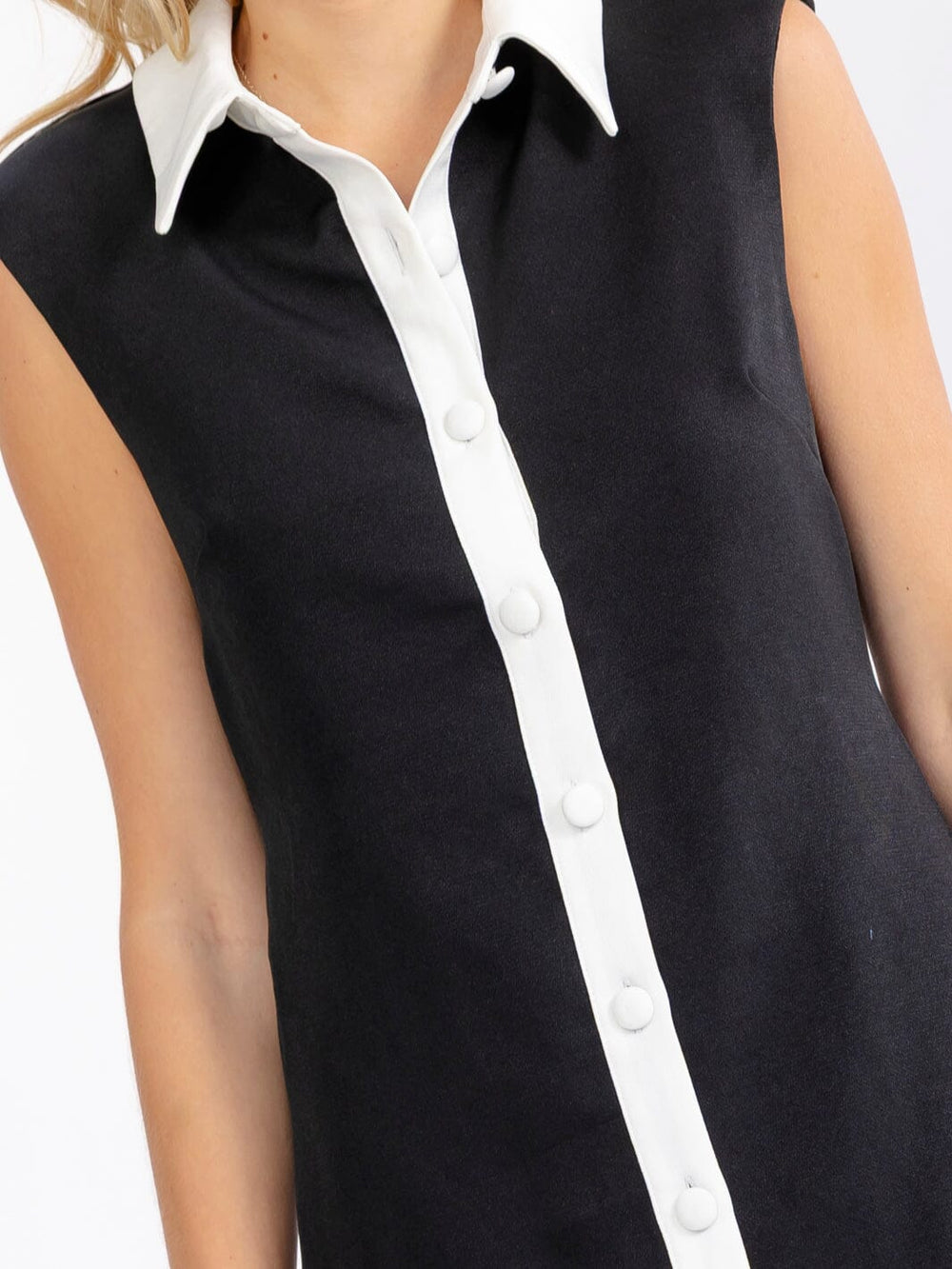 WOMEN'S SLEEVELESS PADDED SHOULDERS BUTTON UP BODYCON MINI DRESS