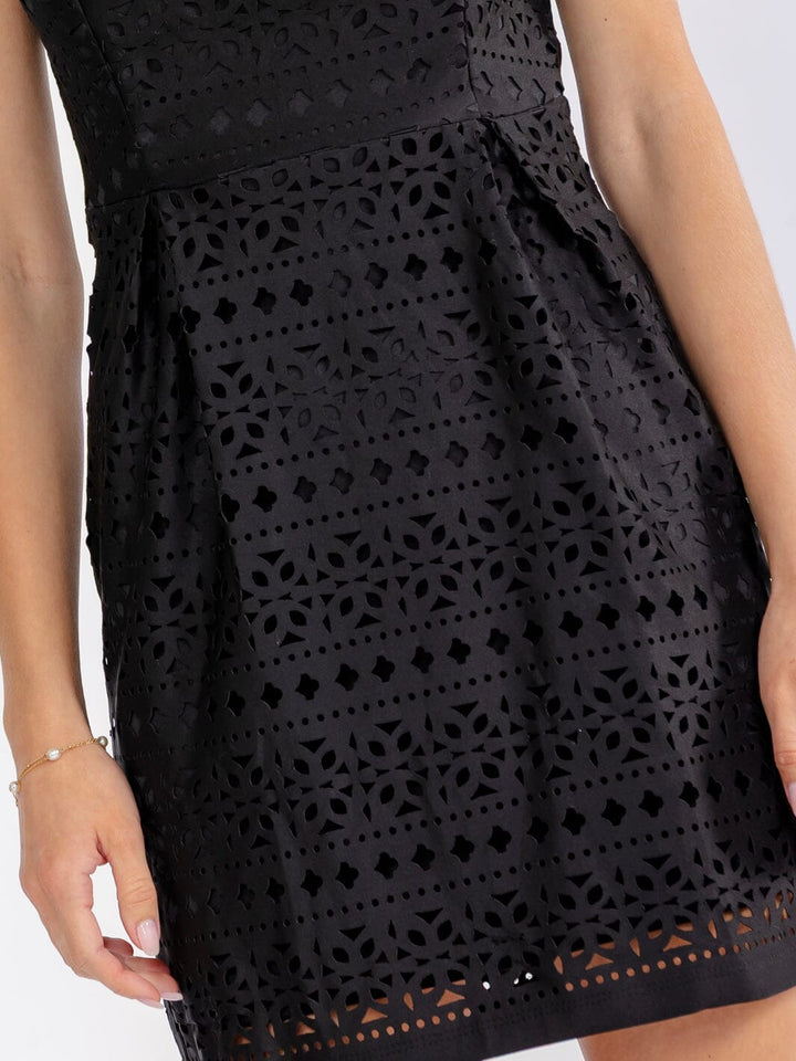 JUST ME WOMEN'S SLEEVELESS EYELET BODYCON MINI DRESS