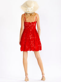 JUST ME WOMEN'S SLEEVELESS V-NECK FIT & FLARE LACE MINI DRESS